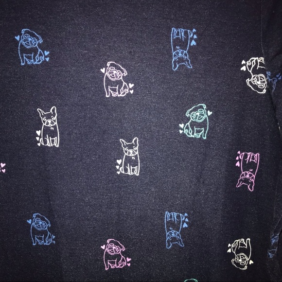 SO girls long sleeve t-shirt, navy blue with pugs and frenchie dogs all over - Picture 4 of 10